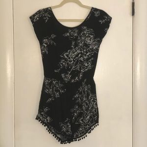 Floral black and white romper